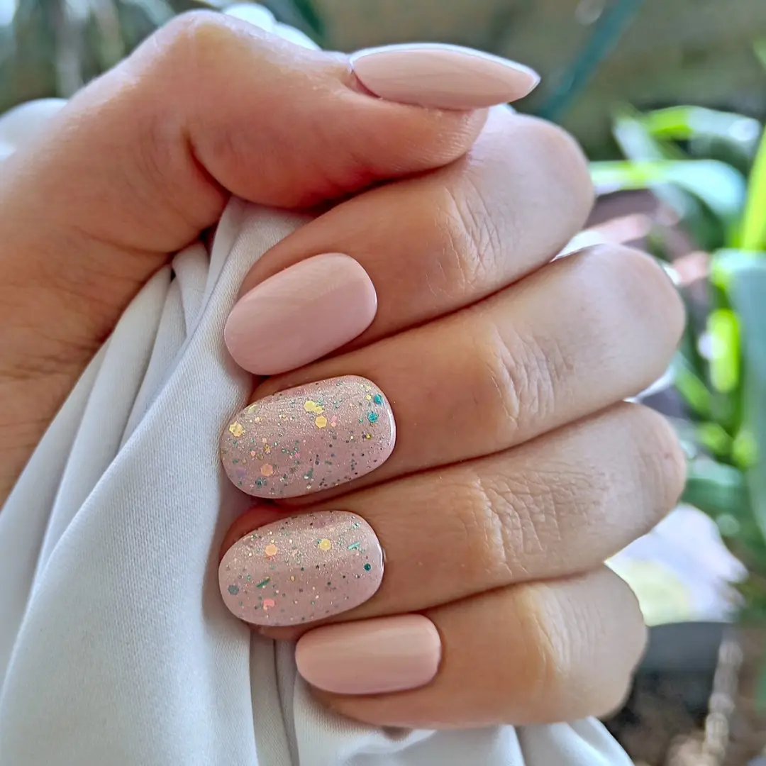 SD Press on Nails B-37 Plaknagels - Nude Glitter - 20 Stuks