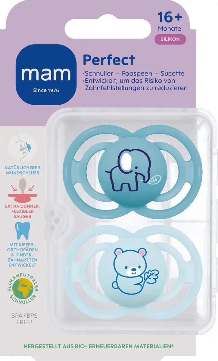 MAM Perfect Fopspeen Siliconen 18+ Maanden - Blauw - 2 Stuks - afbeelding 6 van 6
