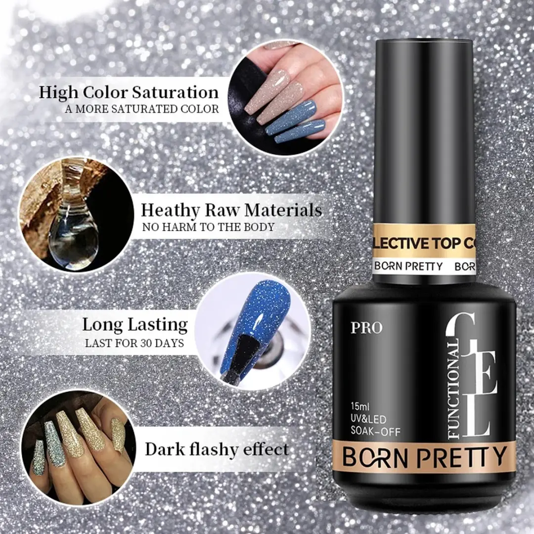 Born Pretty Topcoat Glitter 15ml - UV-Gellak