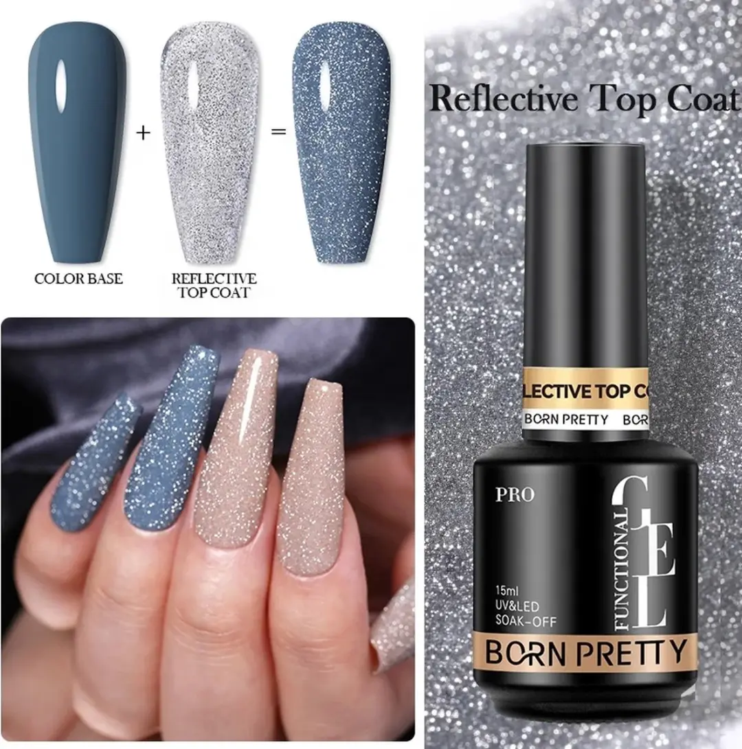 Born Pretty Topcoat Glitter 15ml - UV-Gellak