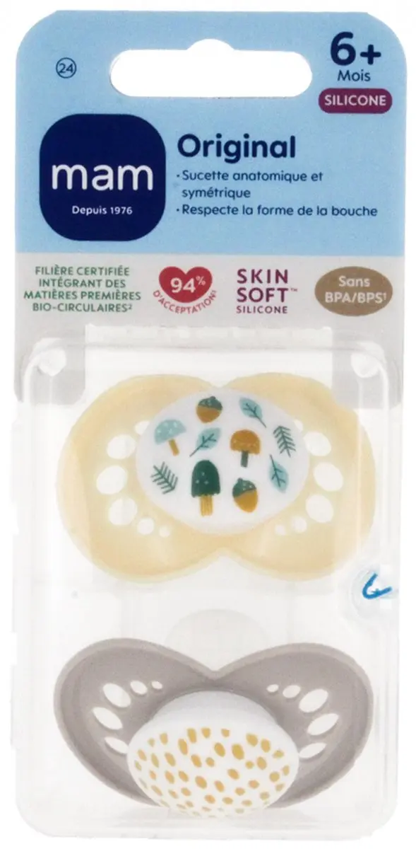 MAM 2 Originele Klassieke Fopspenen - 6+ Maanden - Beige/Geel