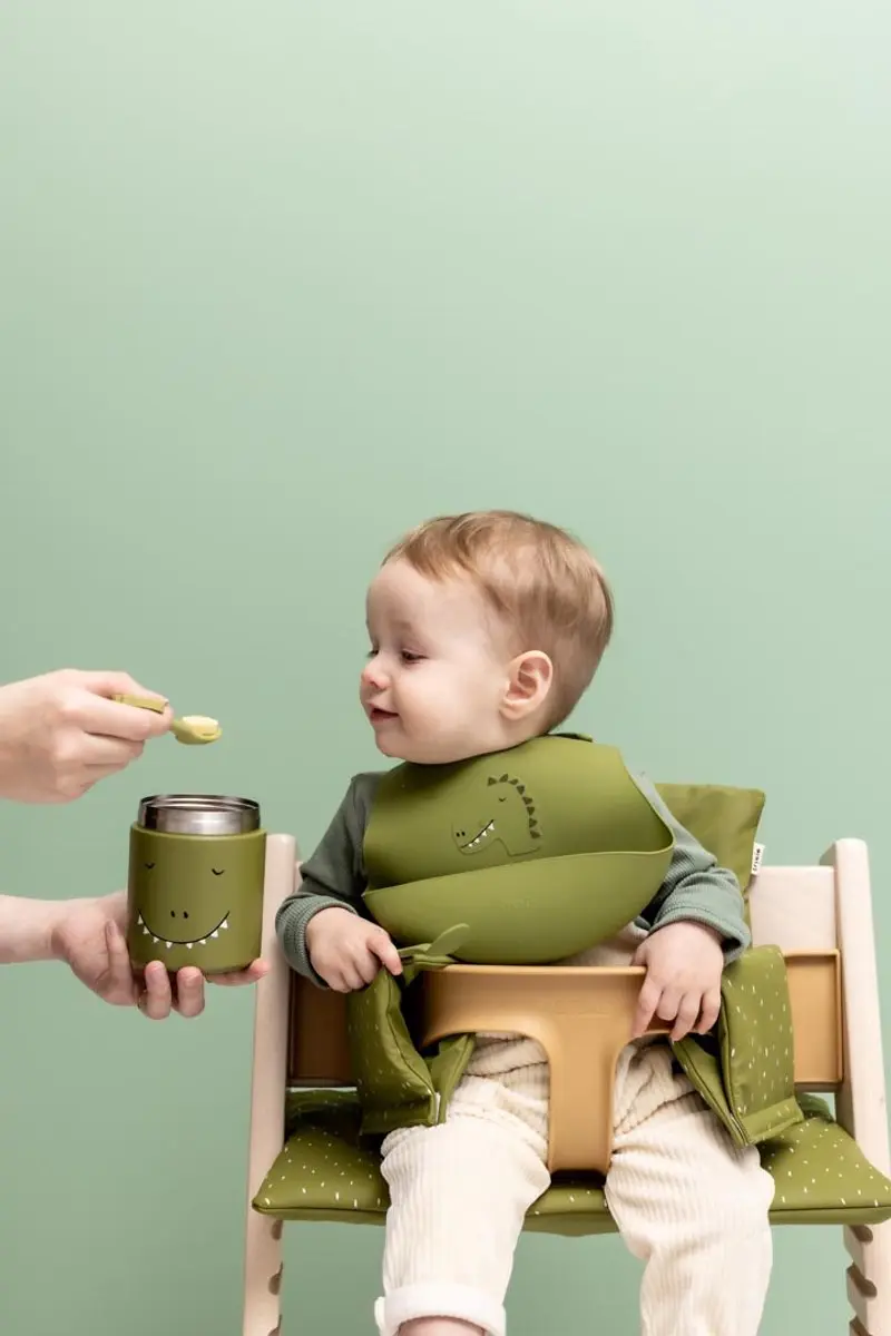 Trixie Afwasbaar Slabbetje Mr. Dino 2-delig - Groen - 100% Food Grade Silicone
