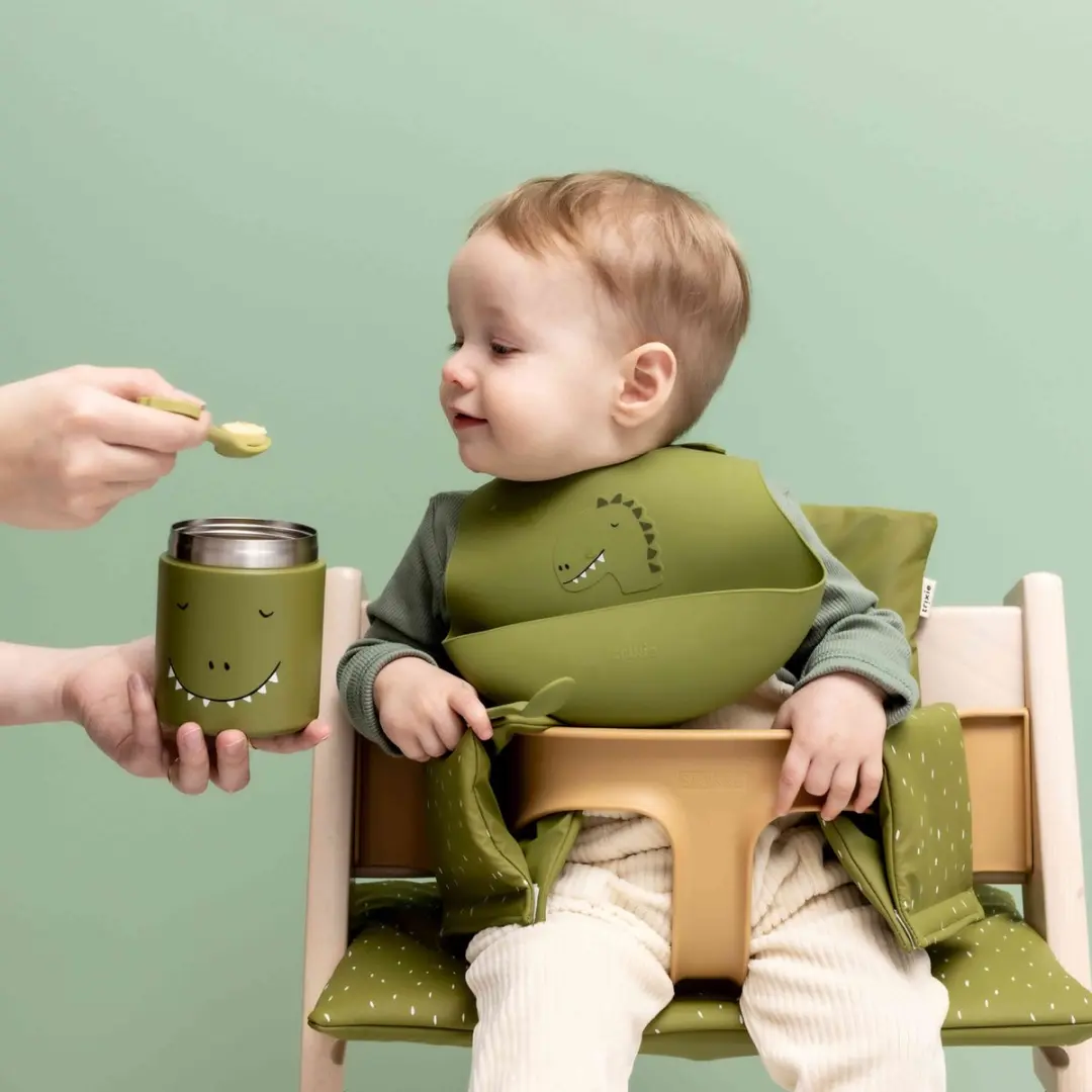 Trixie Afwasbaar Slabbetje Mr. Dino 2-delig - Groen - 100% Food Grade Silicone