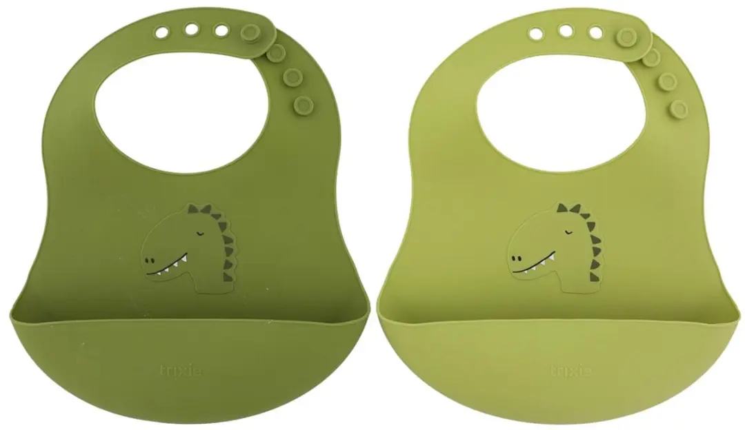 Trixie Afwasbaar Slabbetje Mr. Dino 2-delig - Groen - 100% Food Grade Silicone
