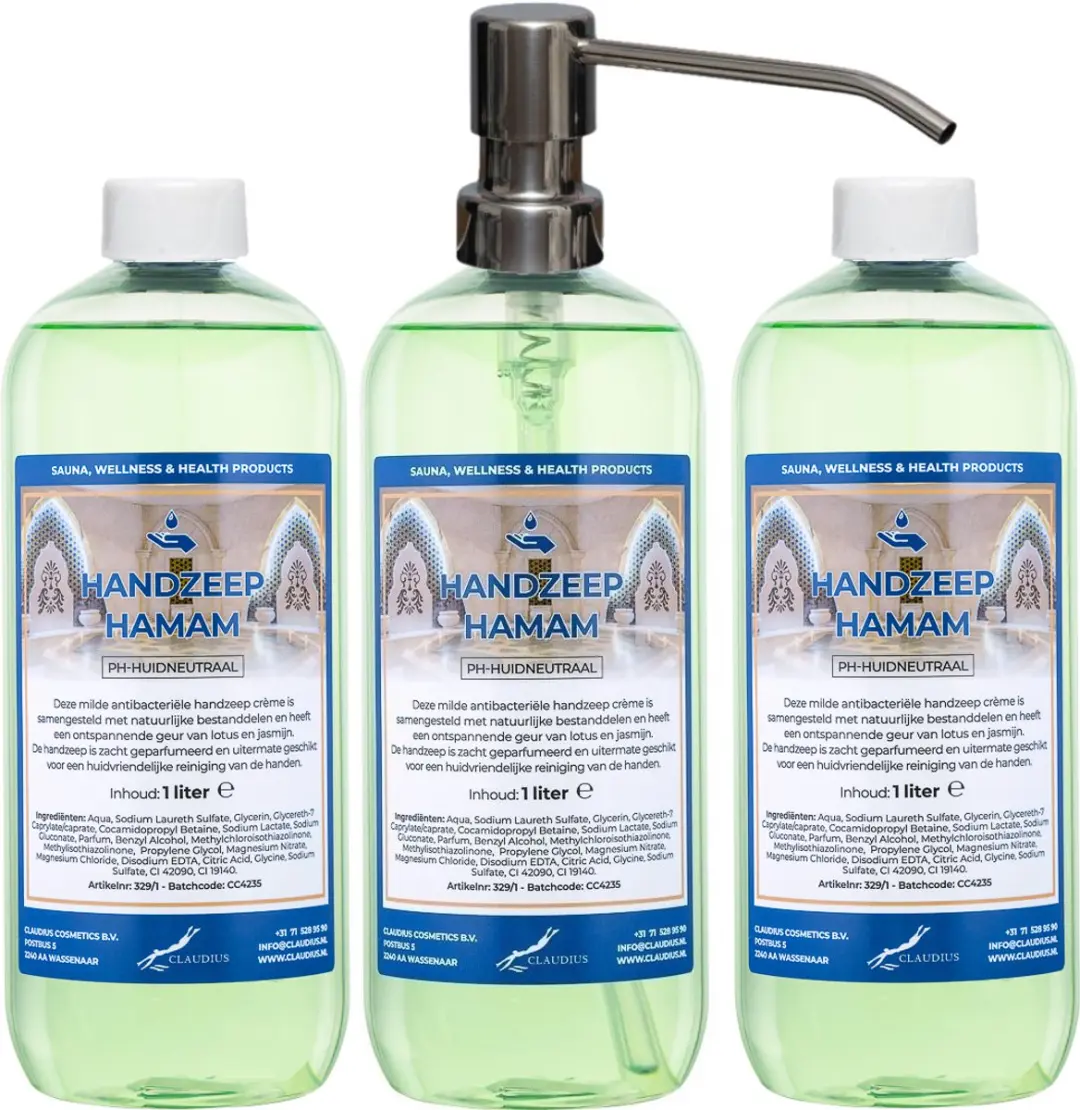 Splashbox Cosmetics Handzeep Hamam 1L - 3 Stuks (3x1L) - RVS Pomp