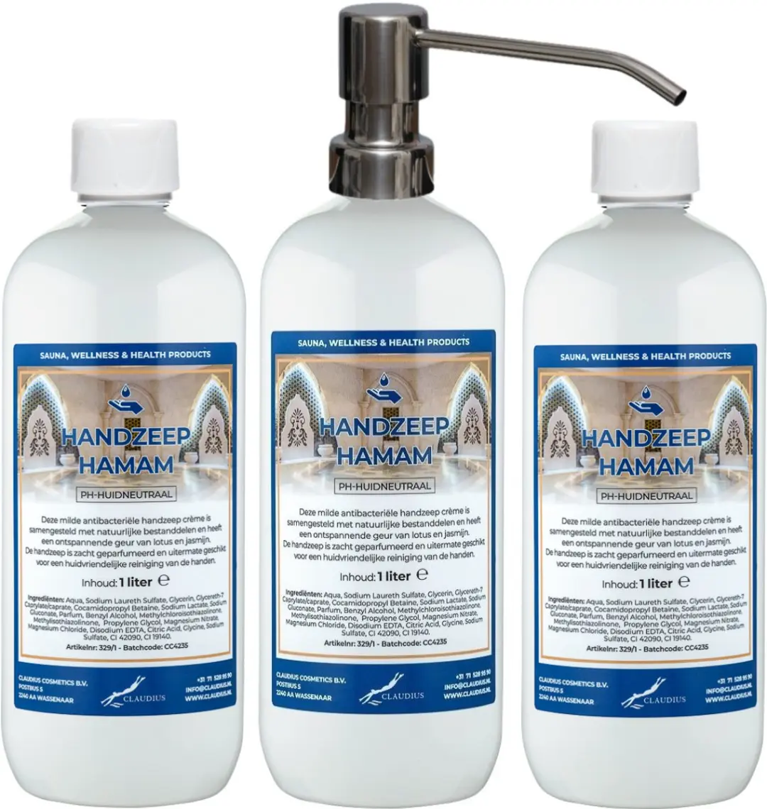 Splashbox Cosmetics Handzeep Hamam 1L - 3 Stuks (3x1L) - RVS Pomp