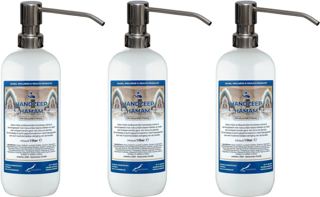 Splashbox Cosmetics Handzeep Hamam 1L - 3 Stuks (3x1L) - RVS Pomp