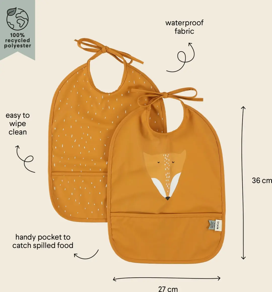 Trixie Afwasbaar Slabbetje Mr. Fox 2-pack - 100% Recycled Polyester - Oranje