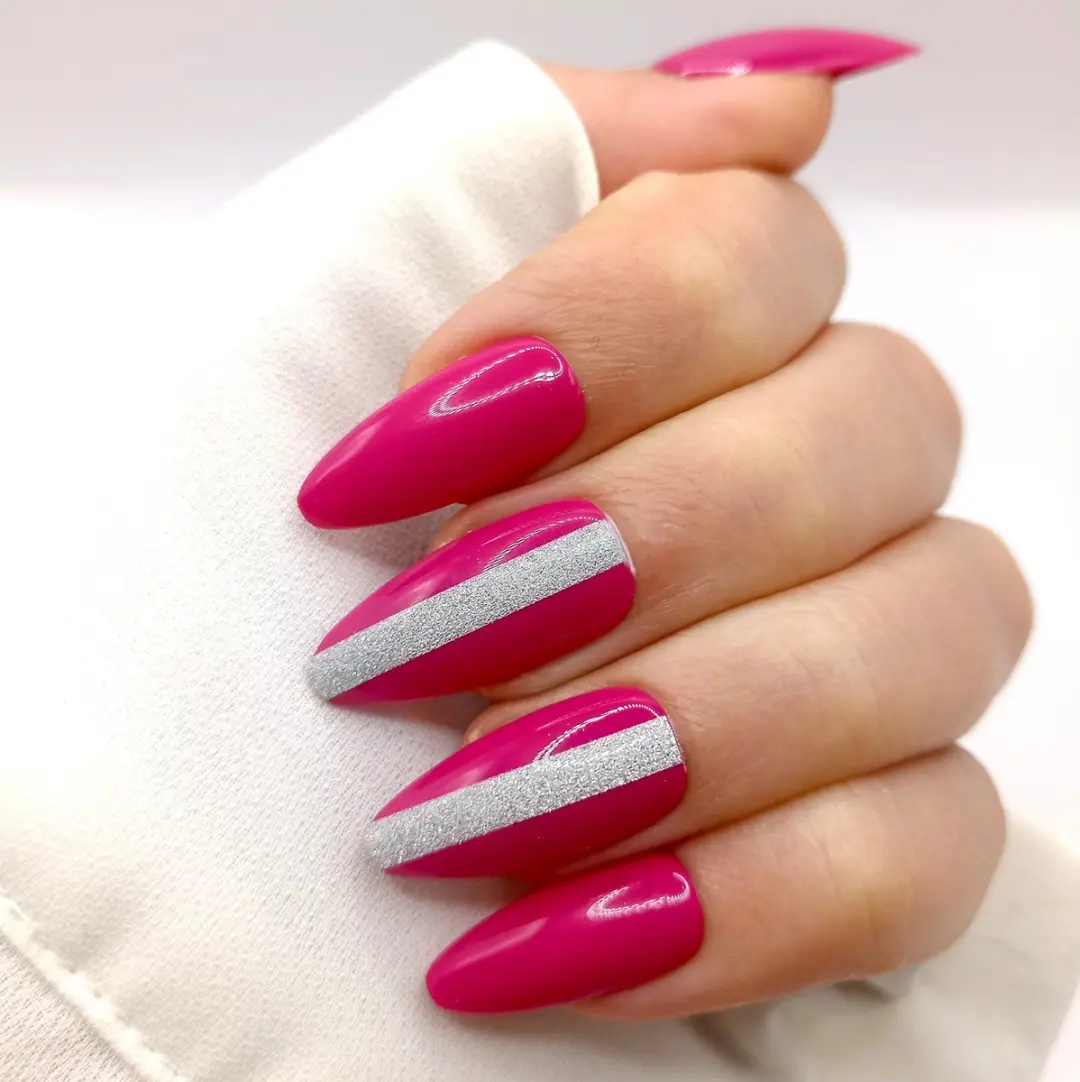 SD Press on Nails B4 Nagelset 20 Stuks - Roze Zilver