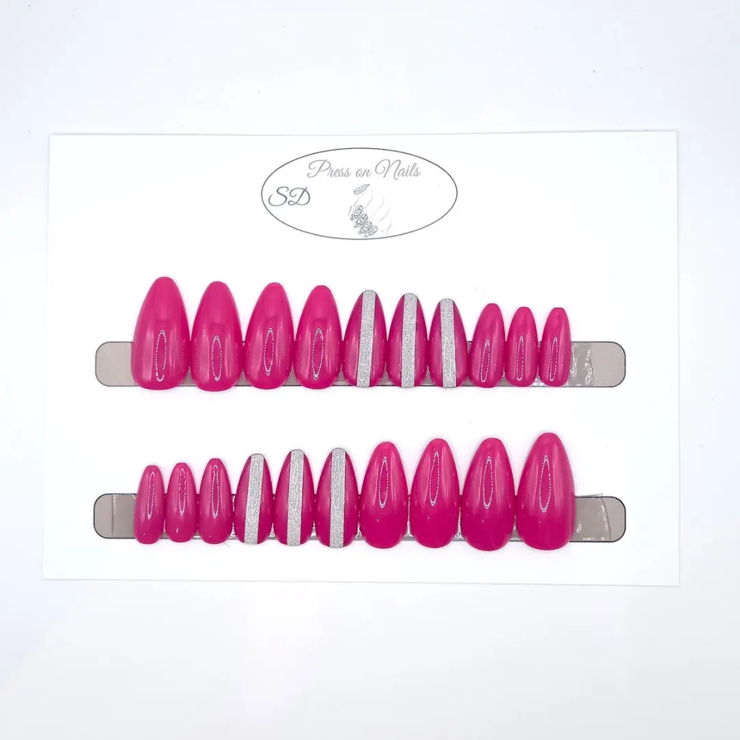 SD Press on Nails B4 Nagelset 20 Stuks - Roze Zilver