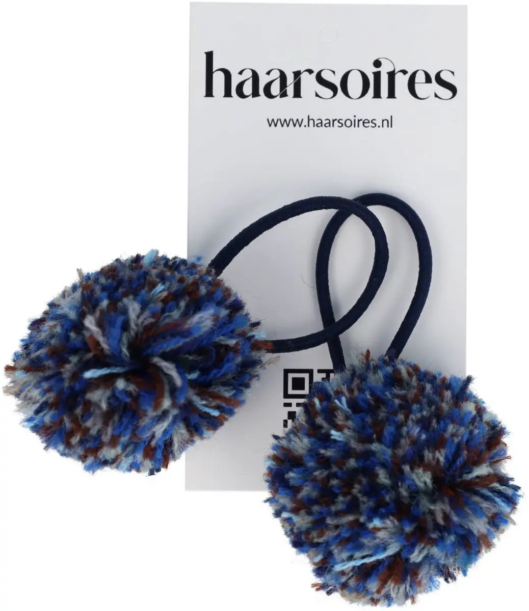 Haarsoires Pompom Elastiekjes 4cm - Multicolor Blauw - 2 Stuks