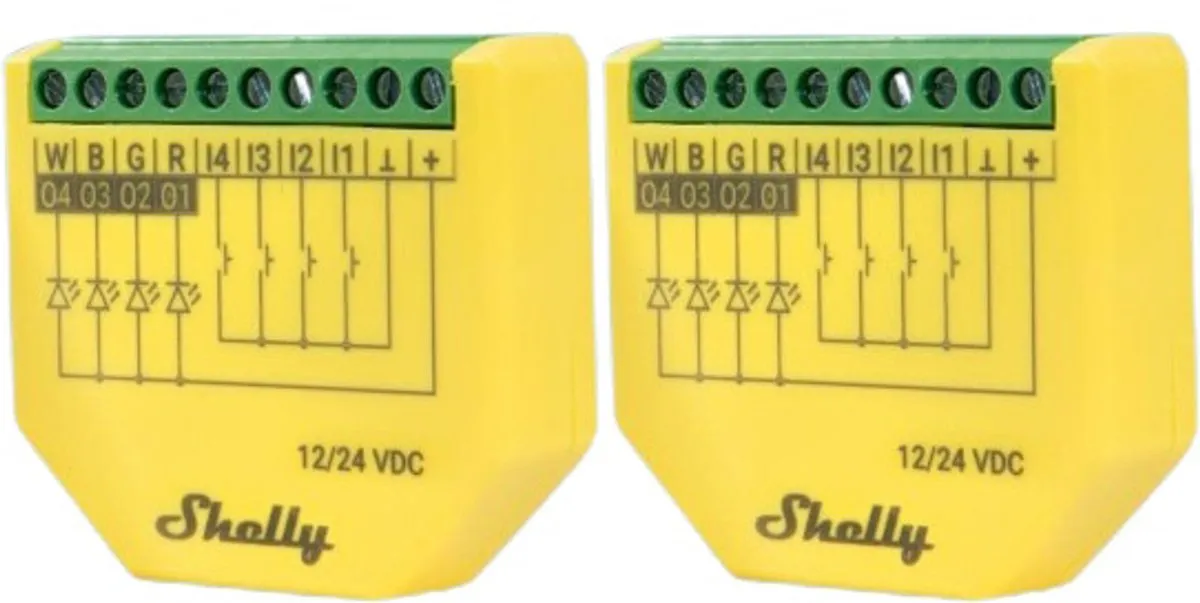 SHELLY LED-Lichtcontroller Plus RGBW, PM, BT, WiFi, inbouw, geel, 2 stuks