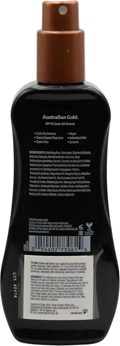 Australian Gold SPF 50 Spray Gel Zonnebrand 237ml