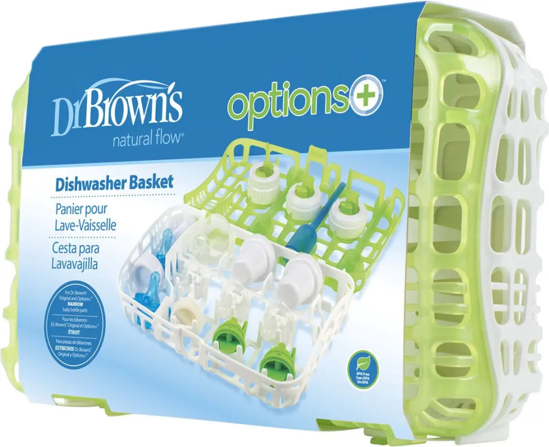 Dr. Brown's Vaatwasmandje Smalle Halsfles - Wit/ Groen