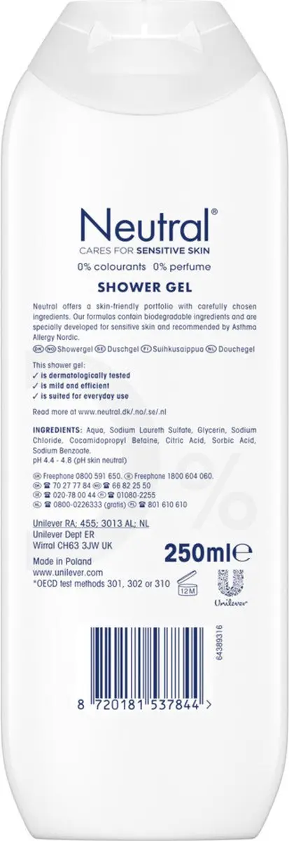 Neutral Parfumvrij Douchegel 6x250ml