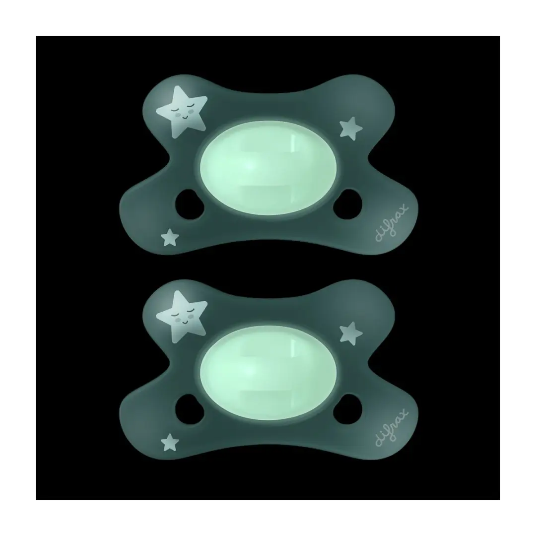 Difrax Dental Glow Orthodontische Fopspeen 0-6 Maanden - 2 Stuks - afbeelding 6 van 6