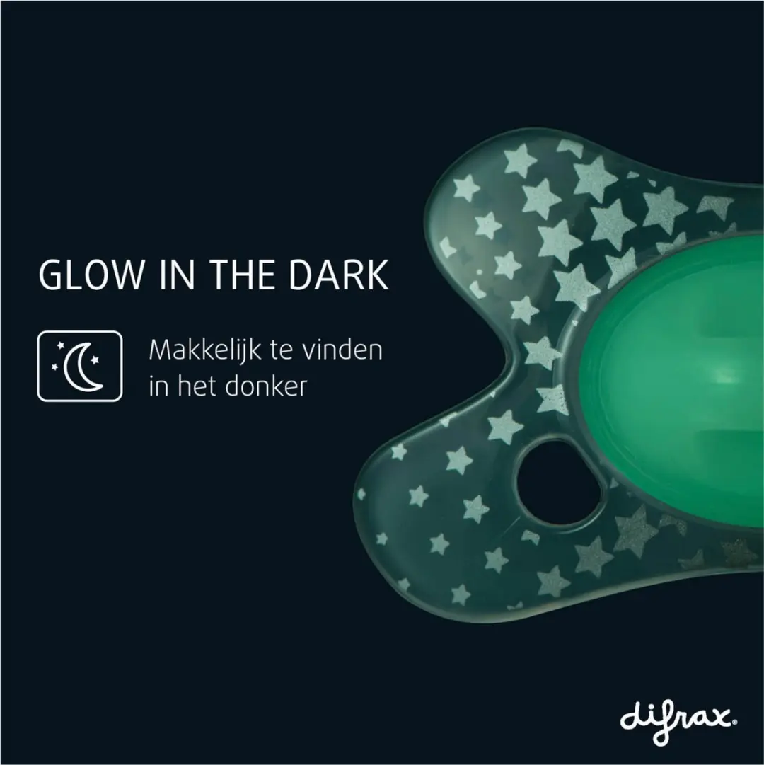 Difrax Dental Glow Orthodontische Fopspeen 0-6 Maanden - 2 Stuks