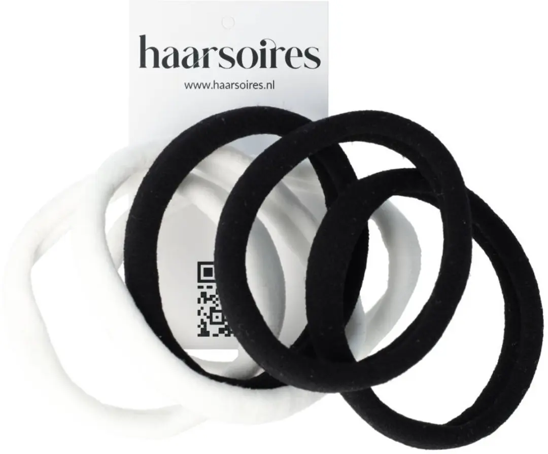 Haarsoires Haarelastieken Basic Armband - Zwart/Wit - 6 Stuks