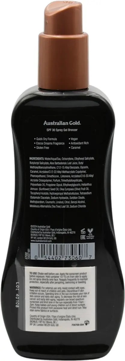 Australian Gold SPF30 Spray Gel met Bronzer 237ml