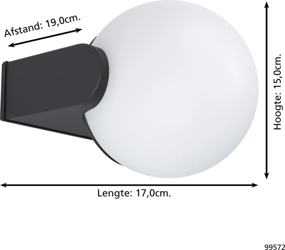 Eglo Rubio Wandlamp Buiten E27 - 17cm - Zwart/Wit - afbeelding 6 van 6