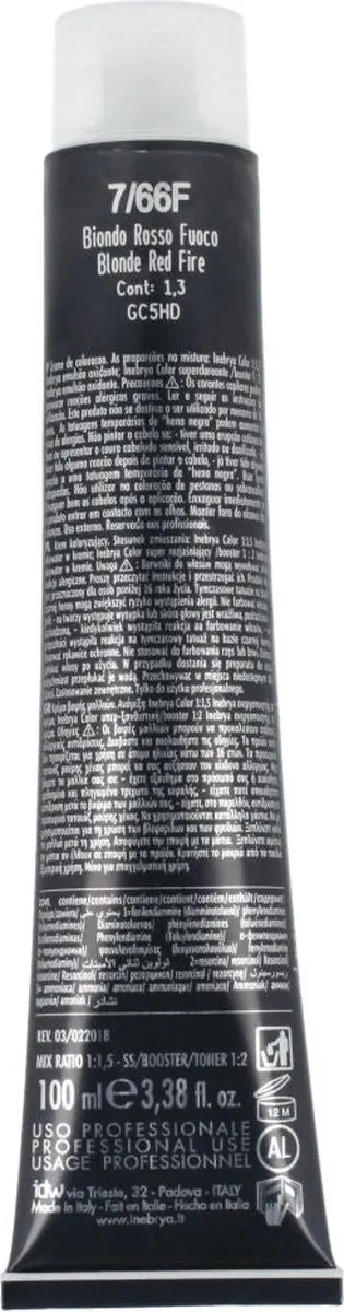 Inebrya Permanent Haarkleur 7/66F Fire Red 100ml