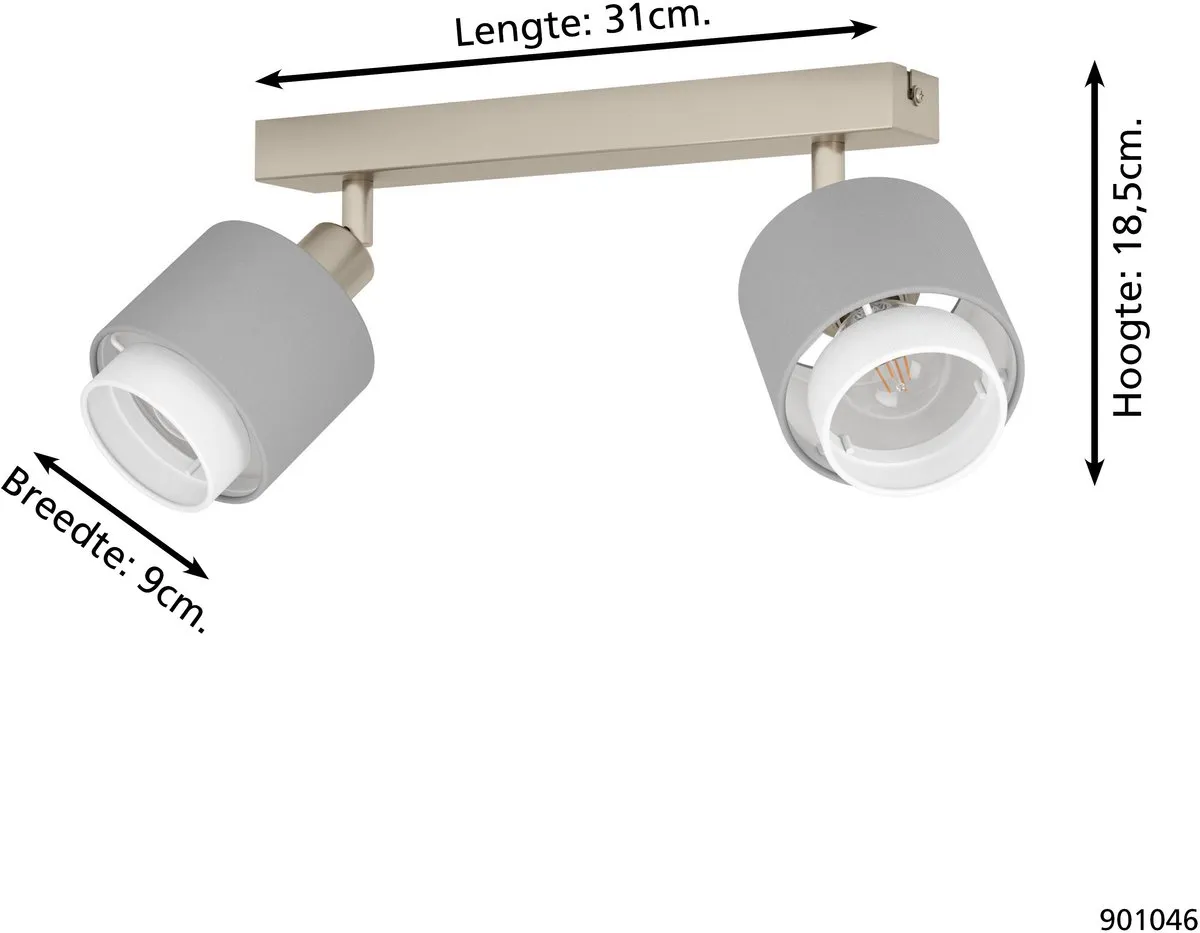 Eglo Bellizzi Spot E14 - 2x 7,5W - 31cm - Grijs/Wit