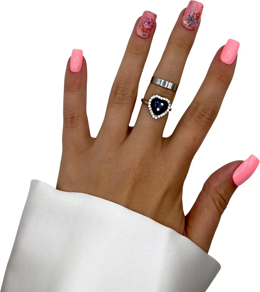 SD Press on Nails B-20 Plaknagels Roze Glitter Vlinders - 20 Stuks