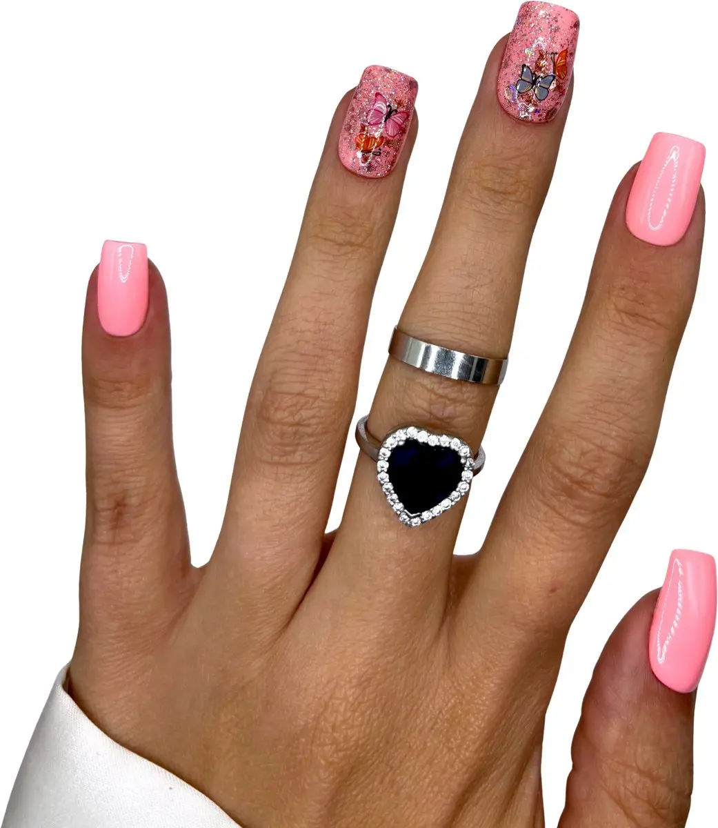 SD Press on Nails B-20 Plaknagels Roze Glitter Vlinders - 20 Stuks