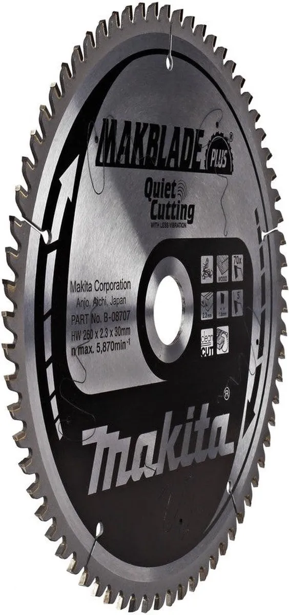 Makita Makblade-Plus B-08707 Cirkelzaagblad Hout 260mm 70T - afbeelding 3 van 3