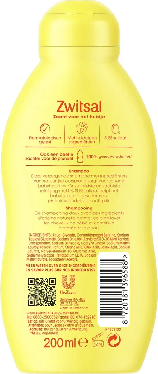 Zwitsal Baby Shampoo 200ml - Natuurlijk zonder SLES