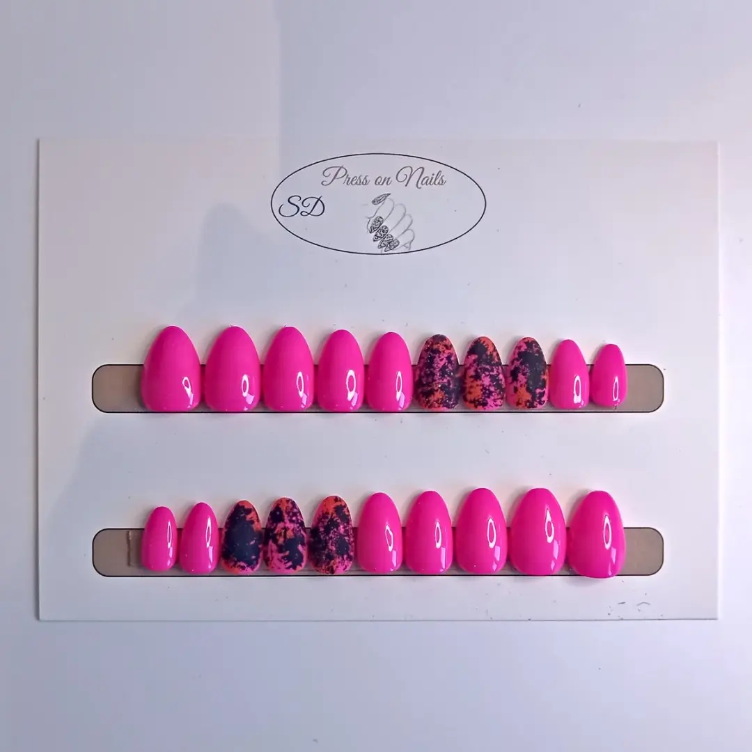 SD Press on Nails B-192 Neon Roze Plaknagels - 20 Stuks - XS Stiletto