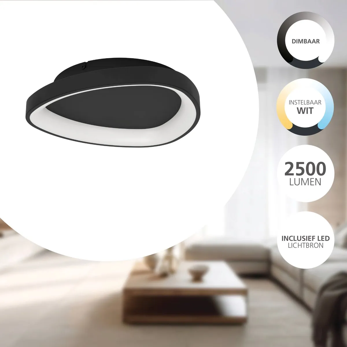 Eglo Loretello Plafondlamp LED Ø35cm - Zwart - Dimbaar