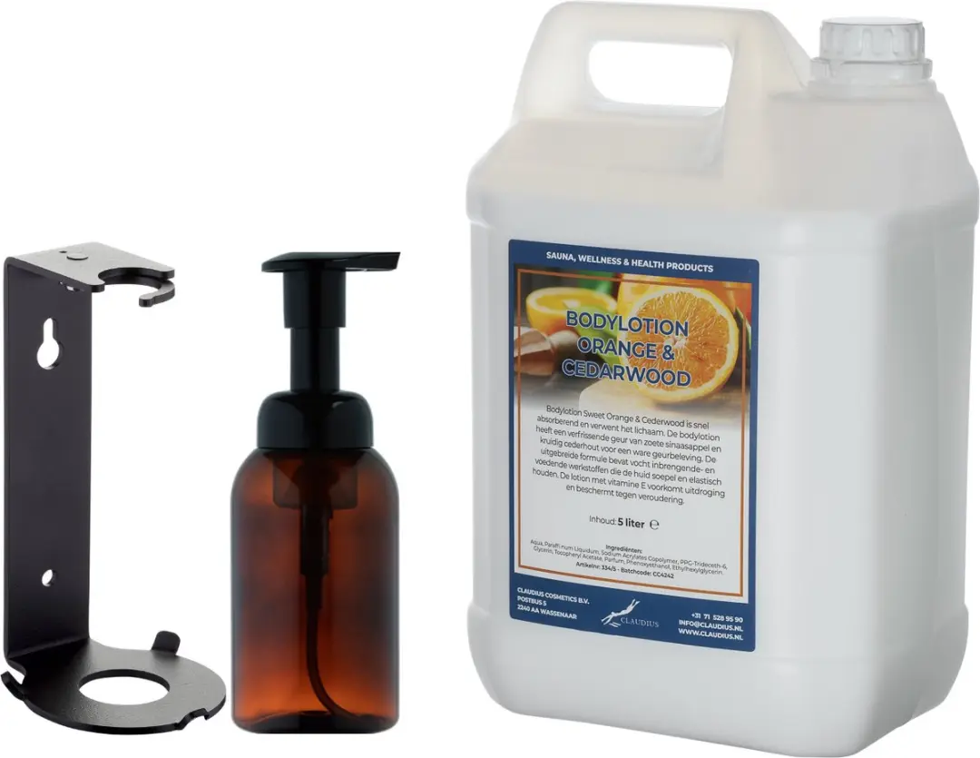 Splashbox Cosmetics Zeepdispenser 300ml + 5L Bodylotion Sweet Orange & Cedarwood