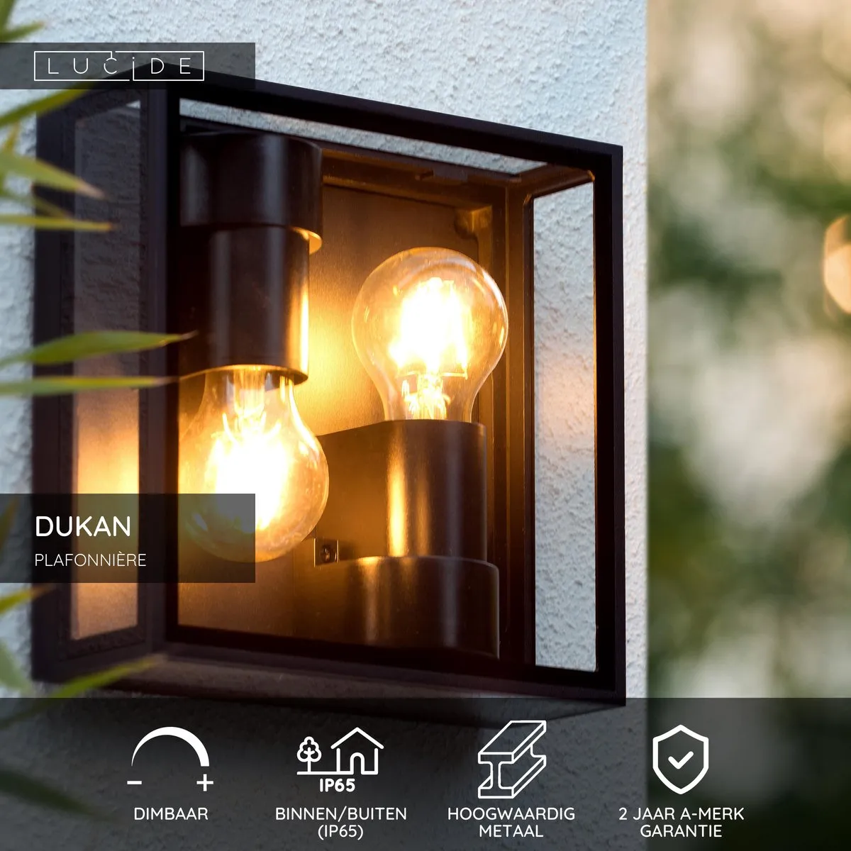 Lucide DUKAN Plafondlamp 2xE27 IP65 - Zwart