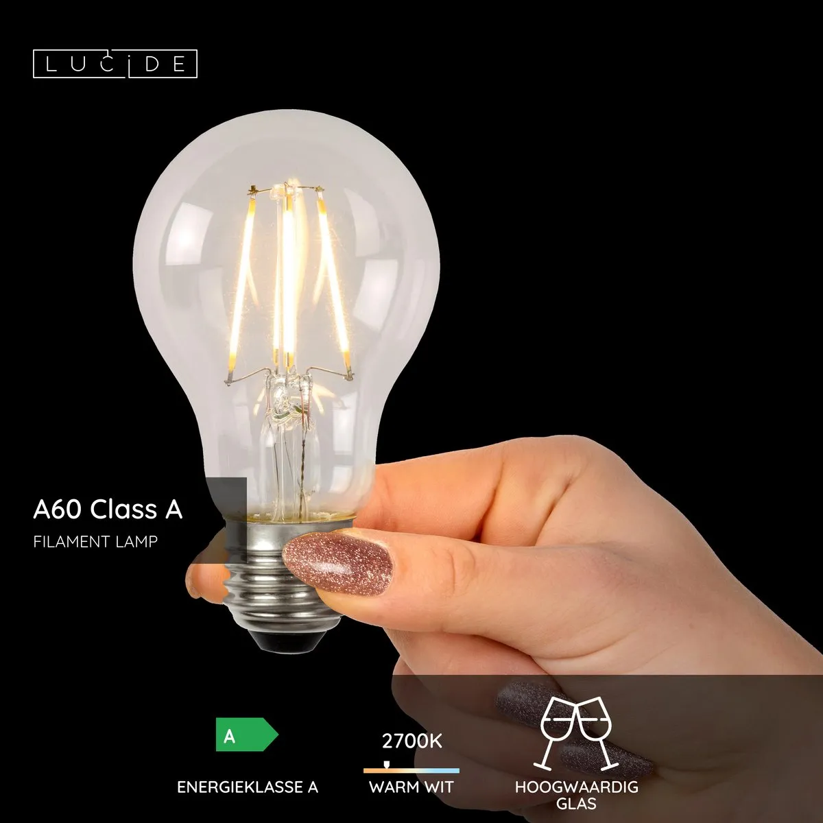 Lucide A60 Class A LED Lamp E27 7W 2700K - Ø6cm Transparant