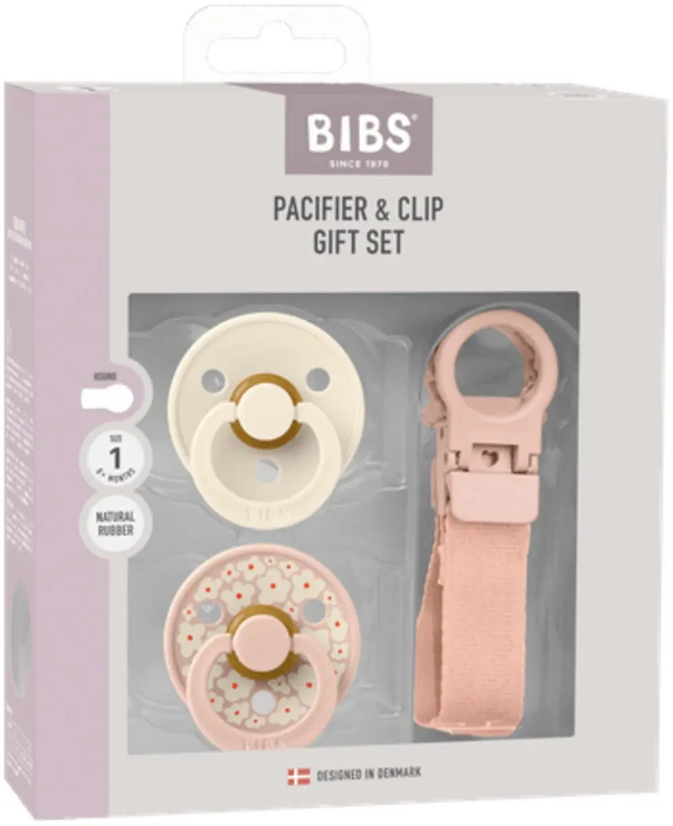 BIBS Pacifier & Clip Gift Set Blush