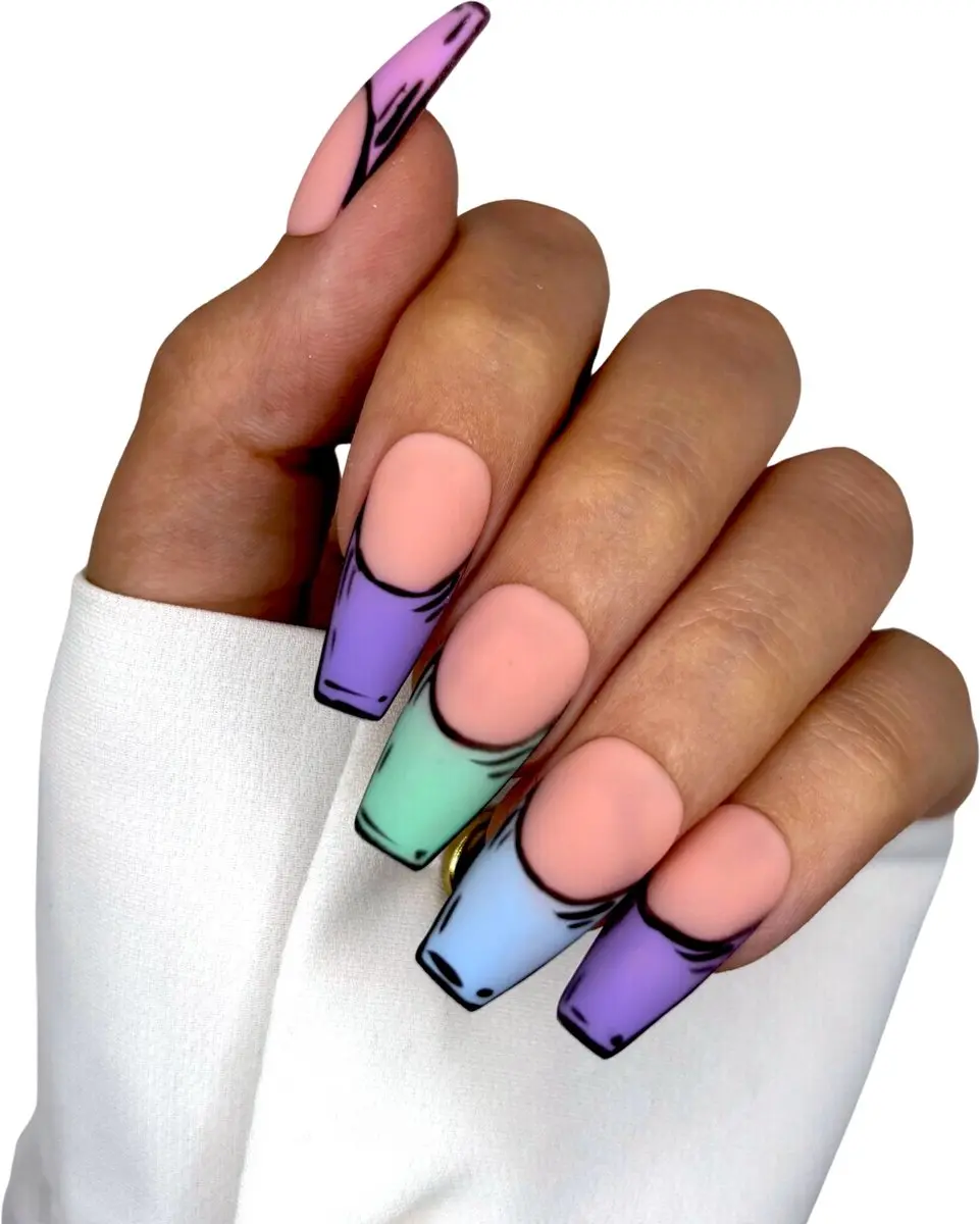 SD Press on Nails No. 48 Good To Be Bad Matte Pastel French Manicure