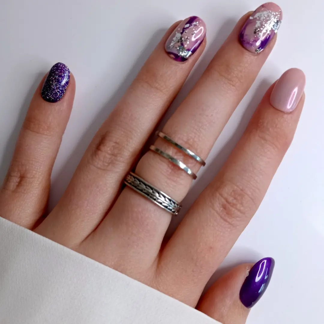 SD Press on Nails B205 Plaknagels - 20 Stuks - Zwart/Blauw/Paars