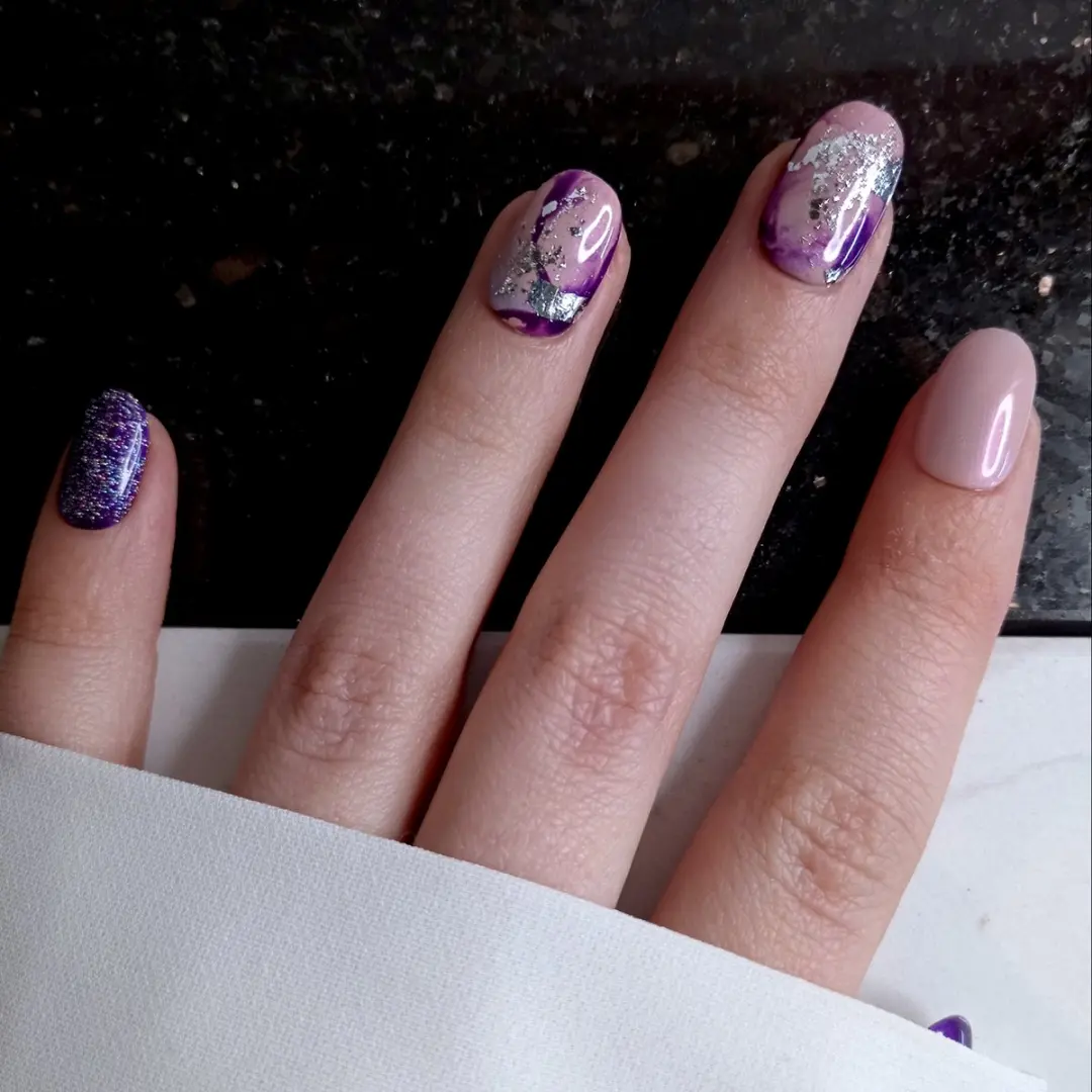 SD Press on Nails B205 Plaknagels - 20 Stuks - Zwart/Blauw/Paars