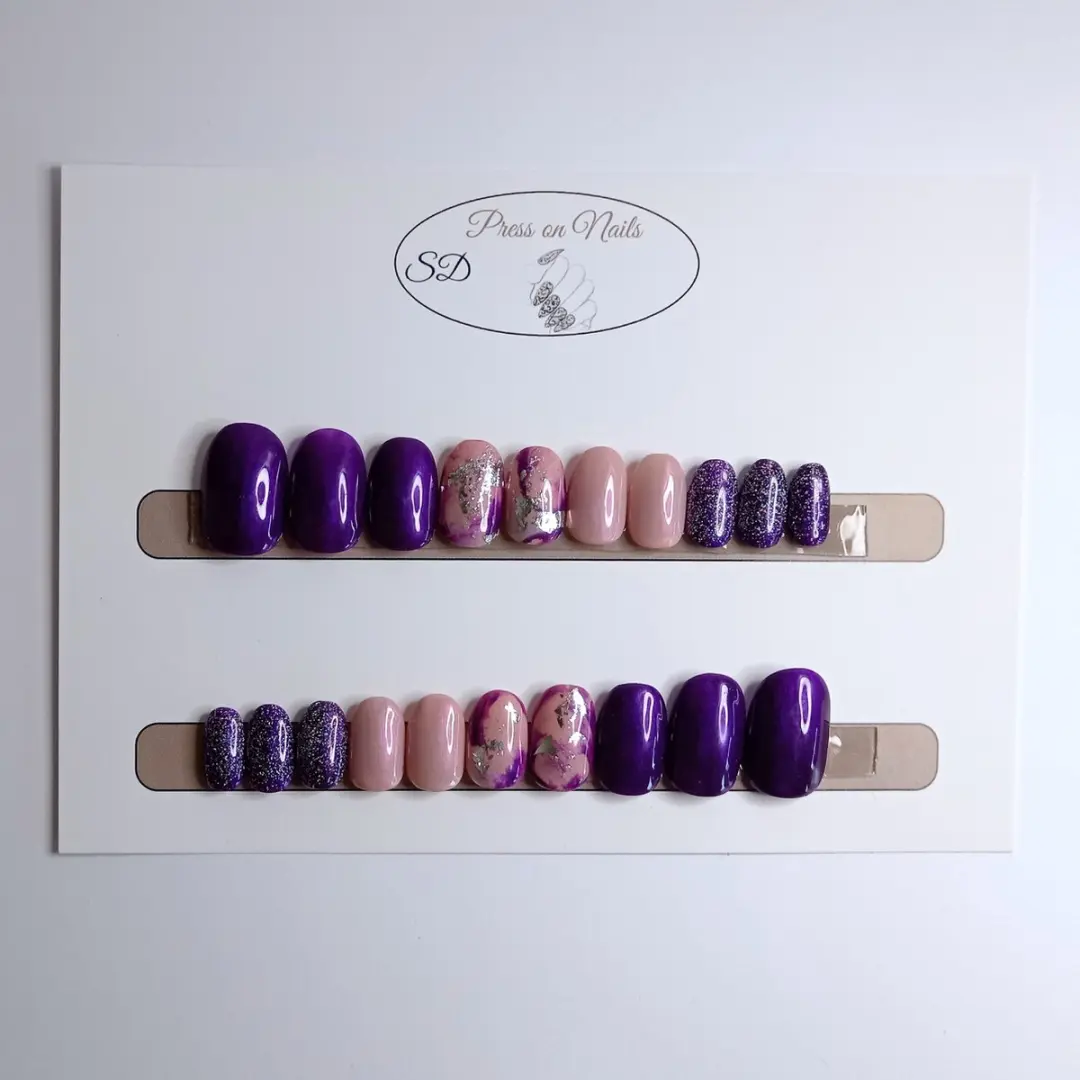 SD Press on Nails B205 Plaknagels - 20 Stuks - Zwart/Blauw/Paars