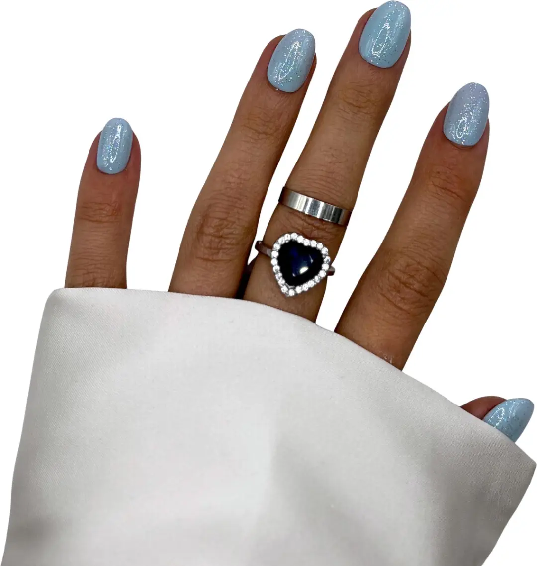 SD Press on Nails B-211 Blauw Glitter Nagelset 20 Stuks - XS Almond