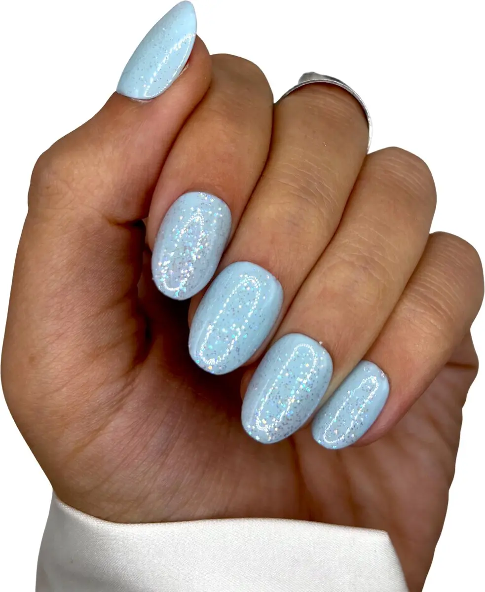 SD Press on Nails B-211 Blauw Glitter Nagelset 20 Stuks - XS Almond