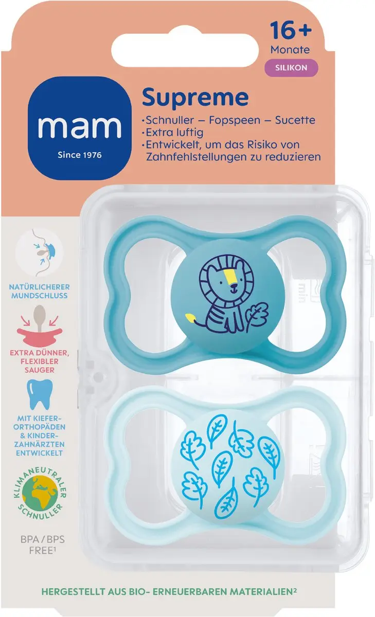 MAM Supreme Silikon Speen 16+ Maanden - Blauw - 2 Stuks