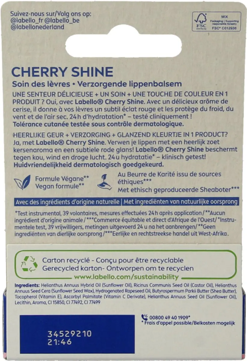 Labello Blister Cherry Shine Lippenbalsem 1g - Rood