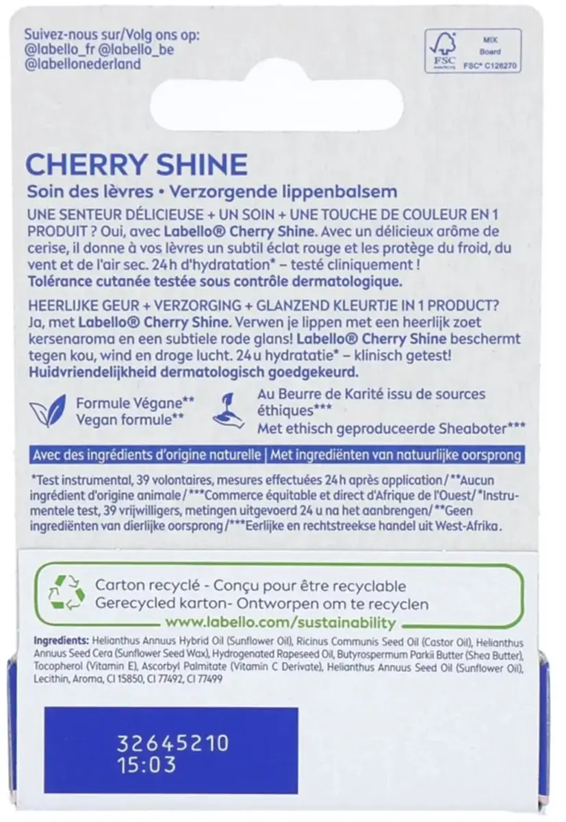 Labello Blister Cherry Shine Lippenbalsem 1g - Rood