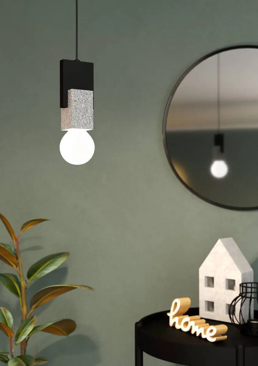Eglo Lobatia Hanglamp E27 - Staal/Hout - Zwart/Wit/Grijs