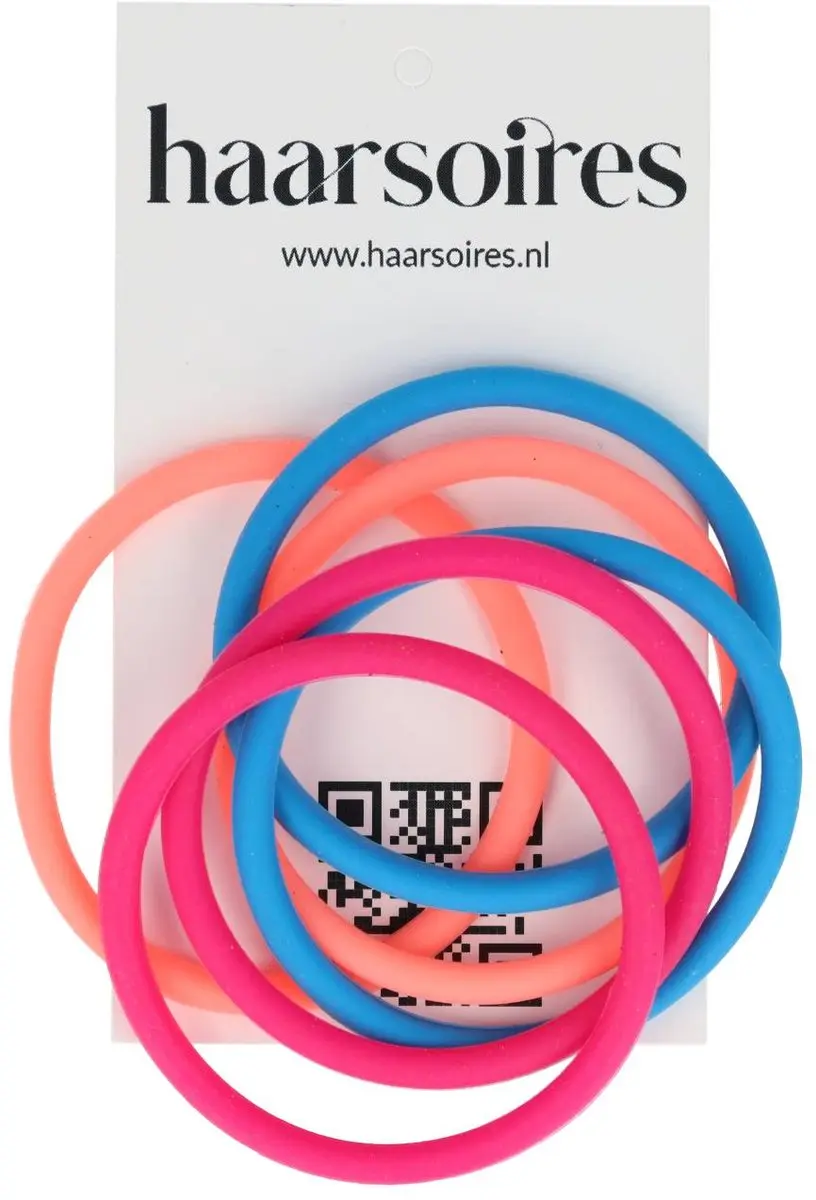 Haarsoires Haarelastieken Basic Siliconen Anti-slip - Blauw Roze - 6 Stuks