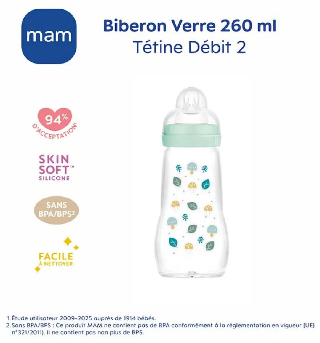 MAM Nature Aqua Babyfles 260ml - Flow 2
