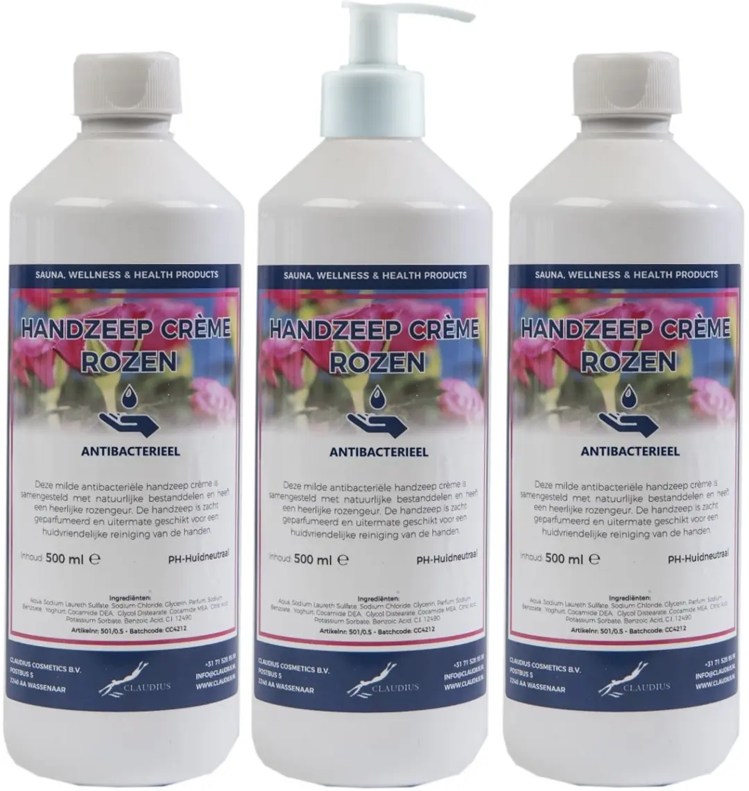 Splashbox Cosmetics Handzeep Crème Rozen 500ml - Set van 3