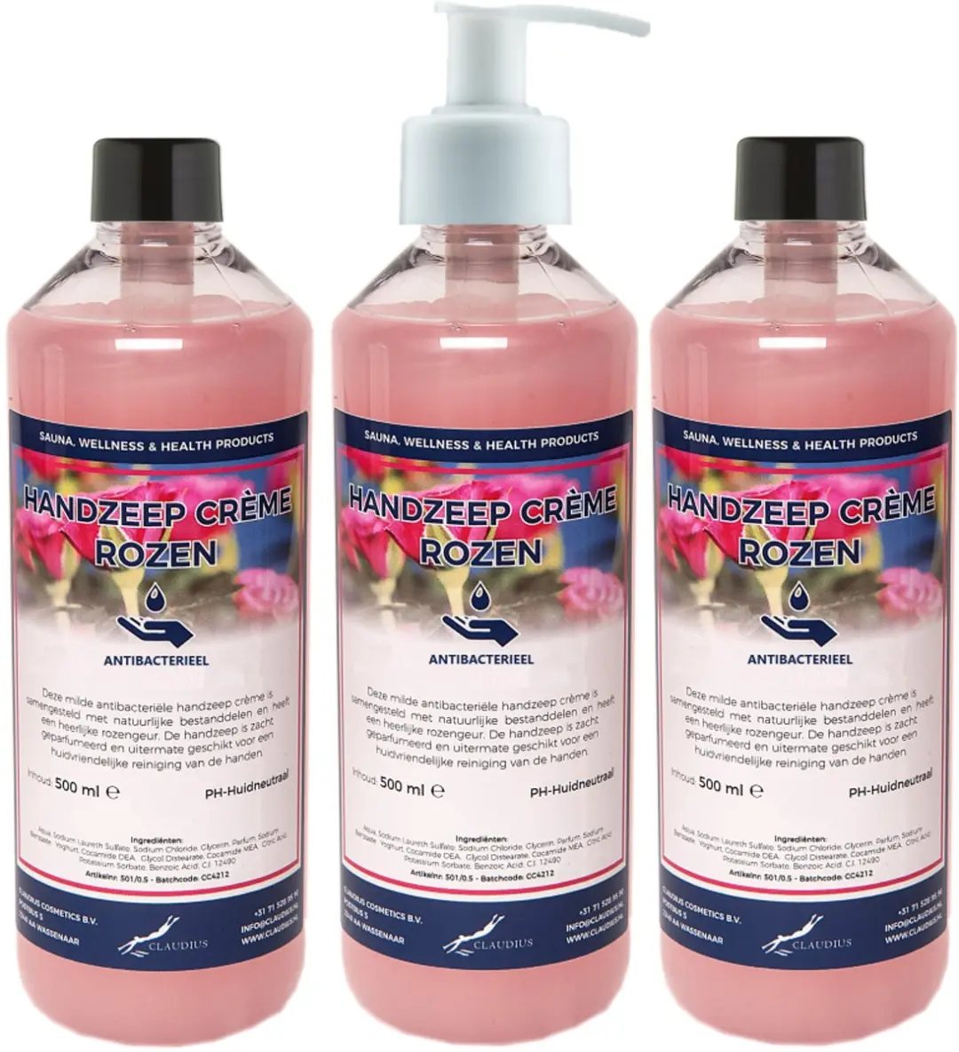 Splashbox Cosmetics Handzeep Crème Rozen 500ml - Set van 3